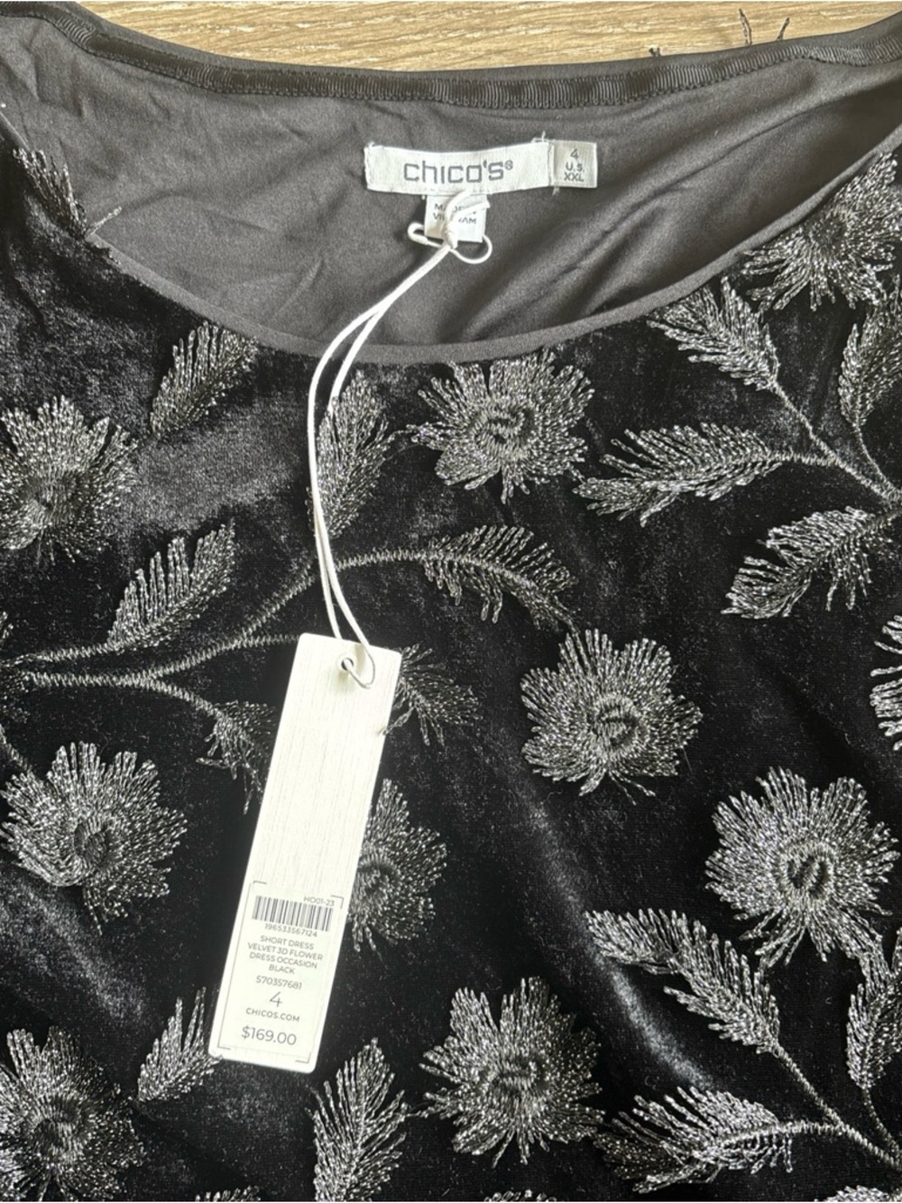 Chico's Black Floral Burnout Velvet Dress - Picture 2 of 4